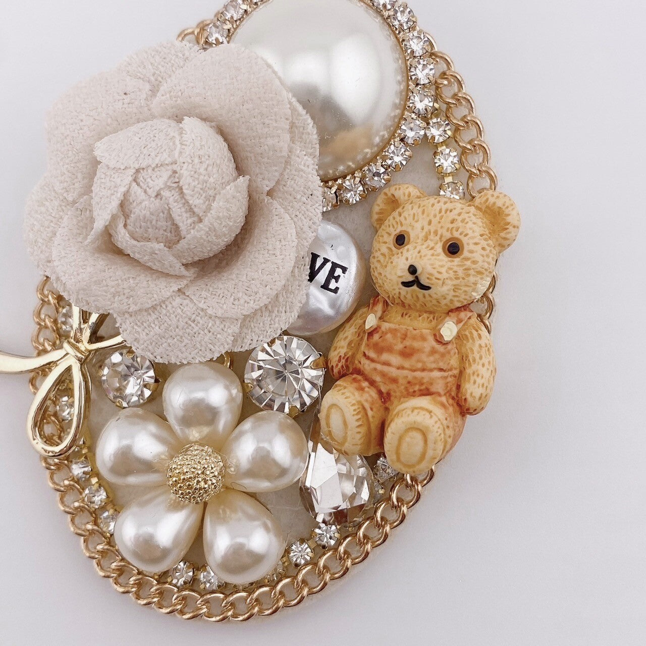 Beige rose teddy bear brooch