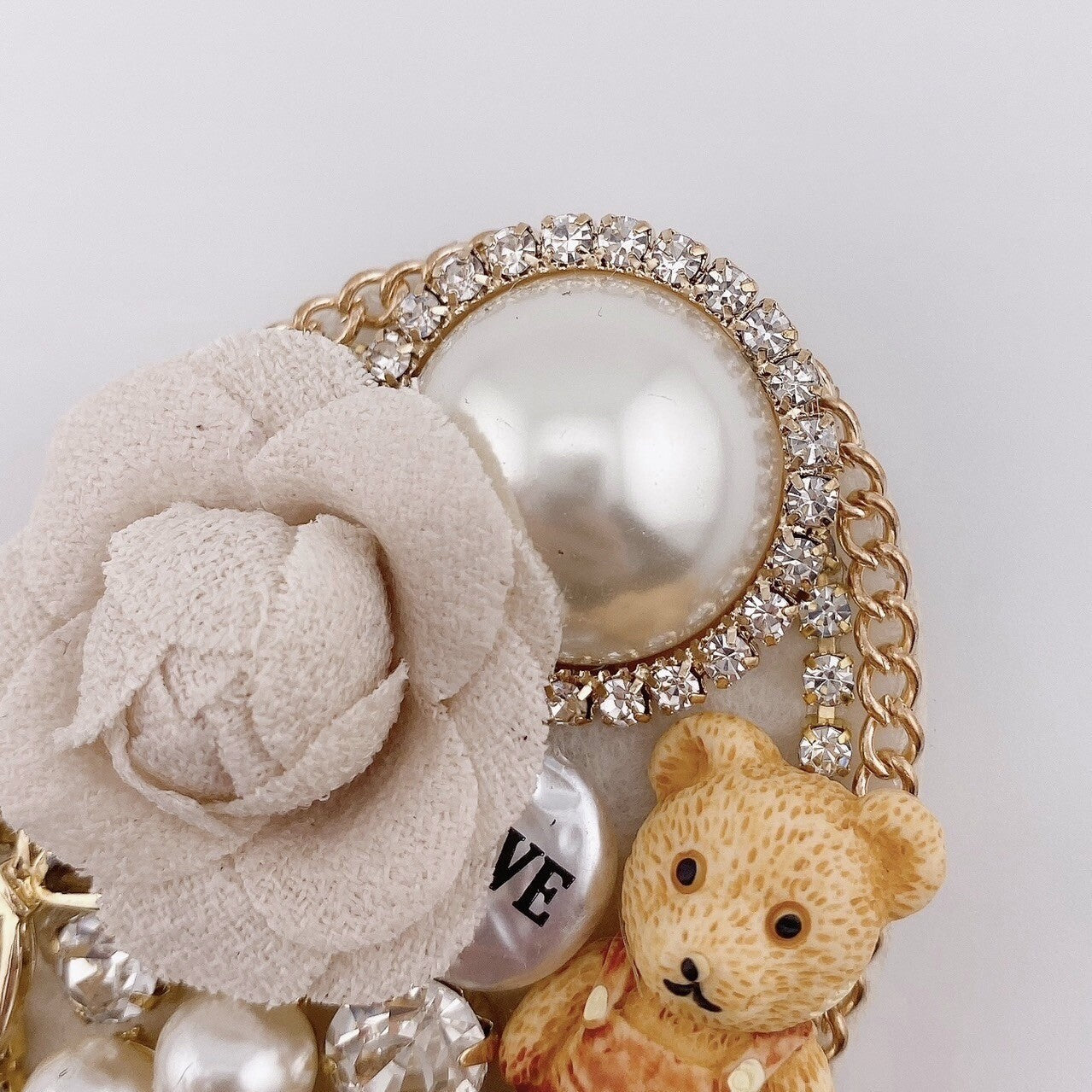 Beige rose teddy bear brooch