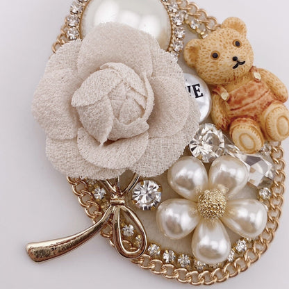 Beige rose teddy bear brooch