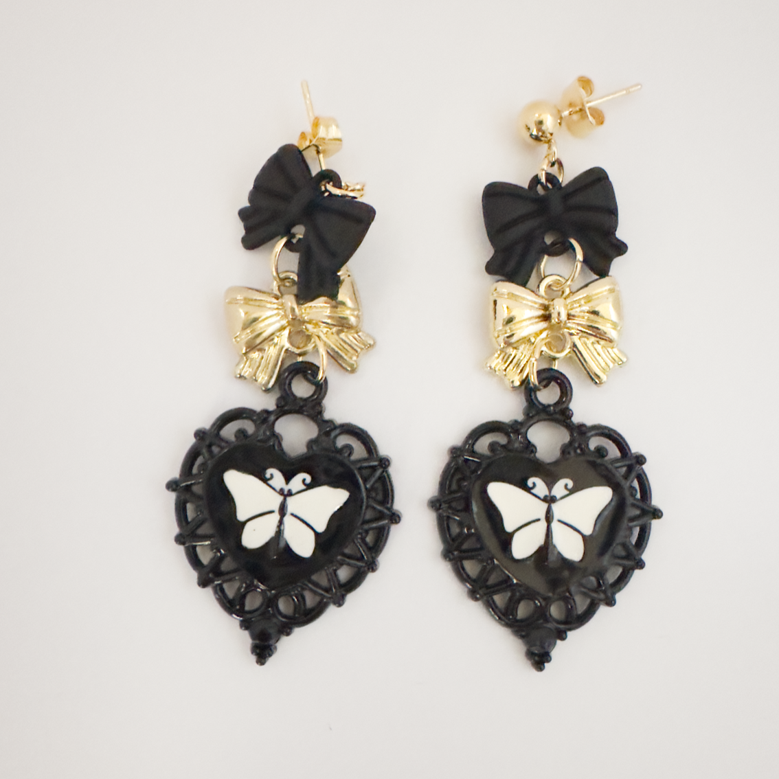 Stainless steel black gold heart earrings