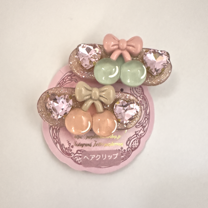 Cherry heart diamond hairclip set